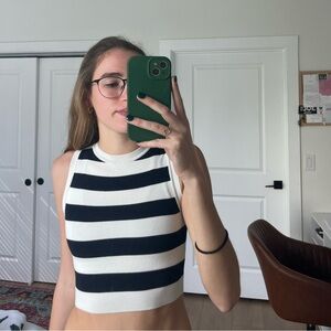 Navy and White Striped Sleeveless Top